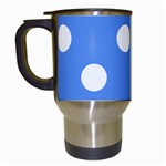 Polka Dots - White on Cornflower Blue Travel Mug (White)