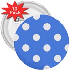 Polka Dots - White on Cornflower Blue 3  Button (10 pack)