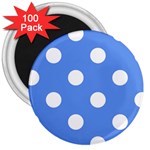 Polka Dots - White on Cornflower Blue 3  Magnet (100 pack)