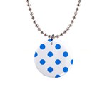 Polka Dots - Dodger Blue on White 1  Button Necklace