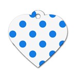 Polka Dots - Dodger Blue on White Dog Tag Heart (Two Sides)