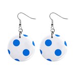 Polka Dots - Dodger Blue on White 1  Button Earrings