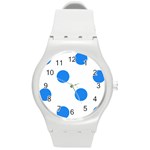 Polka Dots - Dodger Blue on White Round Plastic Sport Watch (M)