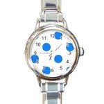 Polka Dots - Dodger Blue on White Round Italian Charm Watch