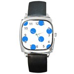 Polka Dots - Dodger Blue on White Square Metal Watch