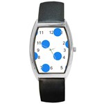 Polka Dots - Dodger Blue on White Barrel Style Metal Watch