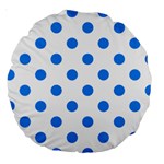 Polka Dots - Dodger Blue on White Large 18  Premium Round Cushion
