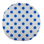 Polka Dots - Dodger Blue on White Large 18  Premium Flano Round Cushion