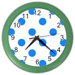 Polka Dots - Dodger Blue on White Color Wall Clock