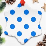 Polka Dots - Dodger Blue on White Snowflake Ornament (Two Sides)