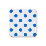 Polka Dots - Dodger Blue on White Rubber Coaster (Square)