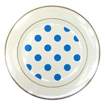 Polka Dots - Dodger Blue on White Porcelain Plate