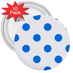 Polka Dots - Dodger Blue on White 3  Button (10 pack)