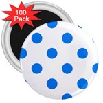 Polka Dots - Dodger Blue on White 3  Magnet (100 pack)