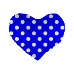 Polka Dots - White on Blue Standard 16  Premium Flano Heart Shape Cushion