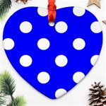 Polka Dots - White on Blue Heart Ornament (Two Sides)