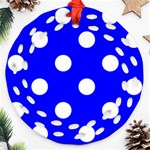 Polka Dots - White on Blue Ornament (Round Filigree)