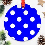 Polka Dots - White on Blue Ornament (Round)