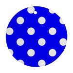 Polka Dots - White on Blue Round Ornament (Two Sides)