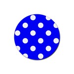 Polka Dots - White on Blue Rubber Round Coaster (4 pack)