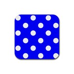 Polka Dots - White on Blue Rubber Coaster (Square)
