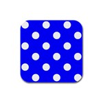 Polka Dots - White on Blue Rubber Square Coaster (4 pack)