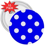 Polka Dots - White on Blue 3  Button (10 pack)