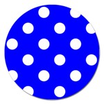 Polka Dots - White on Blue Magnet 5  (Round)