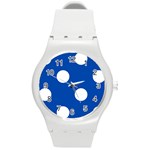 Polka Dots - White on Cobalt Blue Round Plastic Sport Watch (M)