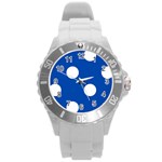 Polka Dots - White on Cobalt Blue Round Plastic Sport Watch (L)