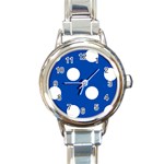 Polka Dots - White on Cobalt Blue Round Italian Charm Watch