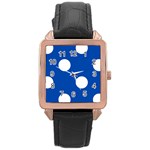 Polka Dots - White on Cobalt Blue Rose Gold Leather Watch
