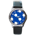 Polka Dots - White on Cobalt Blue Round Metal Watch