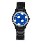 Polka Dots - White on Cobalt Blue Stainless Steel Round Watch