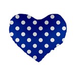 Polka Dots - White on Cobalt Blue Standard 16  Premium Flano Heart Shape Cushion