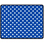 Polka Dots - White on Cobalt Blue Double Sided Fleece Blanket (Medium) (Two Sides)