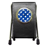 Polka Dots - White on Cobalt Blue Pen Holder Desk Clock