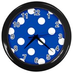 Polka Dots - White on Cobalt Blue Wall Clock (Black)