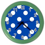 Polka Dots - White on Cobalt Blue Color Wall Clock