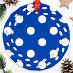 Polka Dots - White on Cobalt Blue Ornament (Round Filigree)