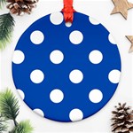 Polka Dots - White on Cobalt Blue Round Ornament (Two Sides)
