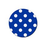 Polka Dots - White on Cobalt Blue Rubber Coaster (Round)