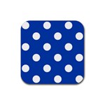 Polka Dots - White on Cobalt Blue Rubber Coaster (Square)