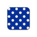 Polka Dots - White on Cobalt Blue Rubber Square Coaster (4 pack)