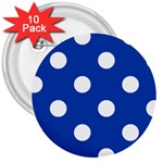 Polka Dots - White on Cobalt Blue 3  Button (10 pack)