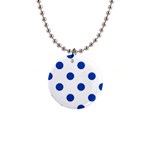 Polka Dots - Cobalt Blue on White 1  Button Necklace
