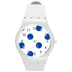 Polka Dots - Cobalt Blue on White Round Plastic Sport Watch (M)