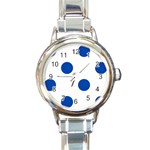 Polka Dots - Cobalt Blue on White Round Italian Charm Watch