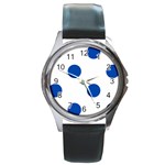 Polka Dots - Cobalt Blue on White Round Metal Watch
