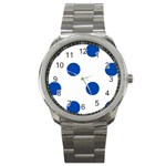 Polka Dots - Cobalt Blue on White Sport Metal Watch
